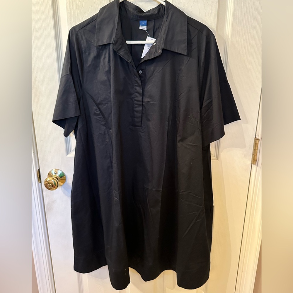 Old Navy Black Women's Short-Sleeve Polo Dress Mini Swing Shirt Dress